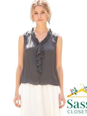 BANANA REPUBLIC Charcoal Black 100% Silk Cowl Neck Blouse S Ruffle Shell EUC